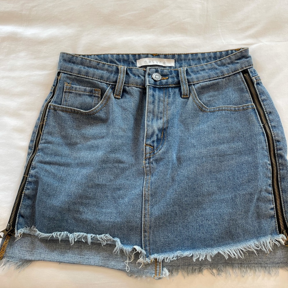 Gold Zip Jean Skirt